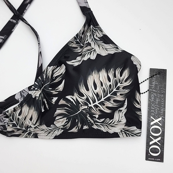XOXO 2 Piece Tropical Leaf Print Black  Padded Top Bikini Size 3X - Picture 9 of 16